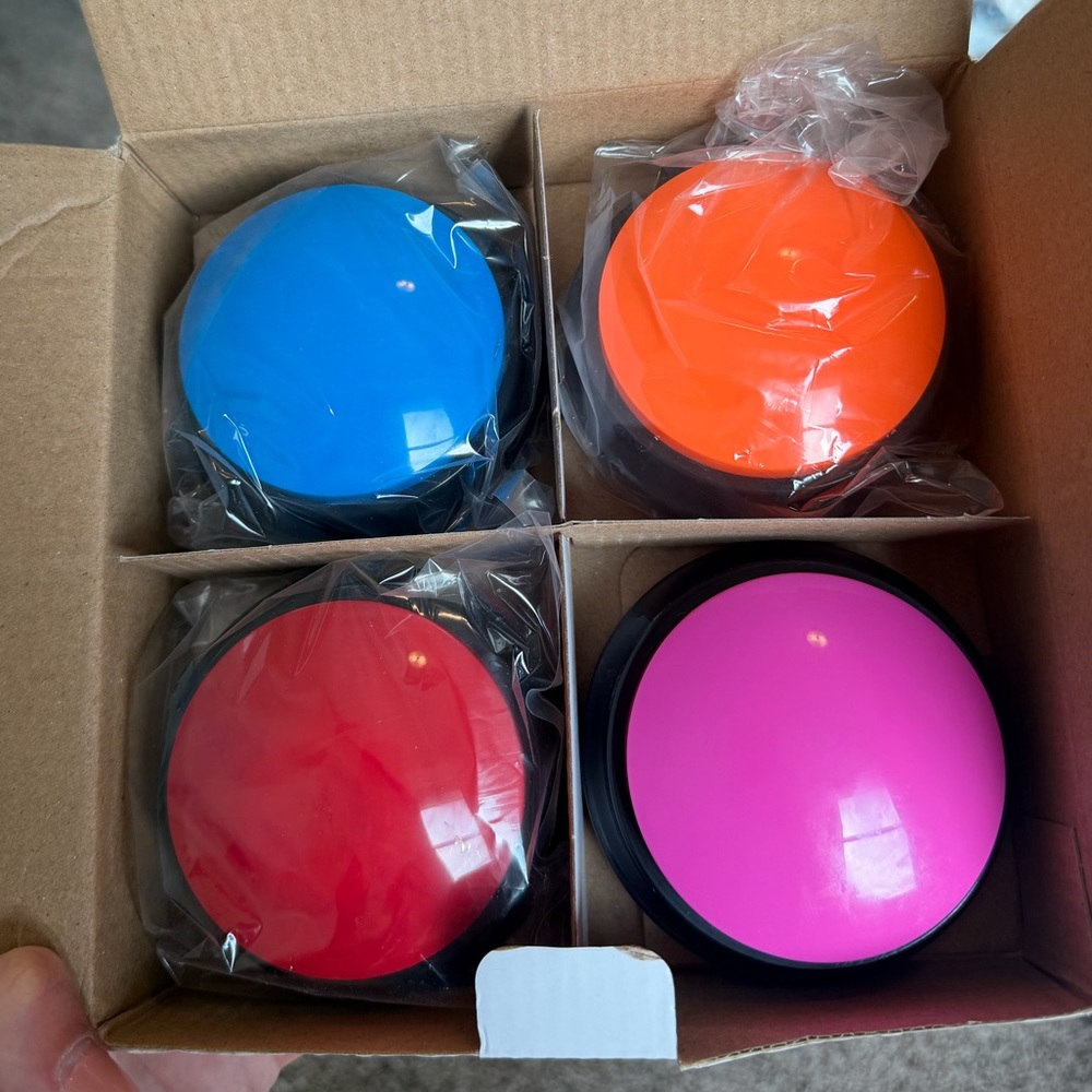 Set of 4 Colorful Round Voice Recording Buttons - Blue, Orange, Red, Pink